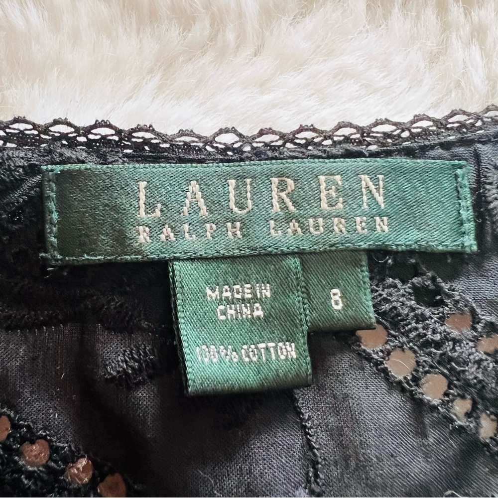 Lauren Ralph Lauren Black Cotton Eyelet Embroidered Sleeveless Top - Picture 3 of 6